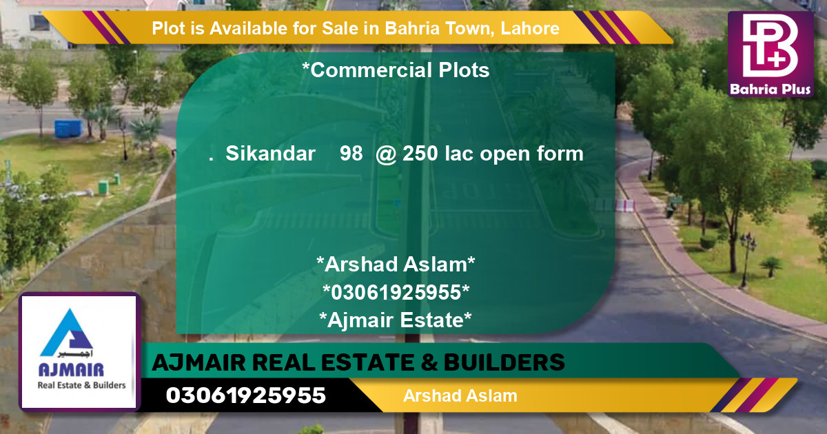 Commercial Plot for Sale in Bahria Town, Lahore - (BP-88966)