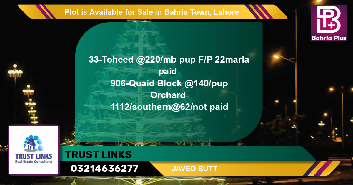 Residential Plot for Sale in Bahria Town, Lahore - (BP-88975)