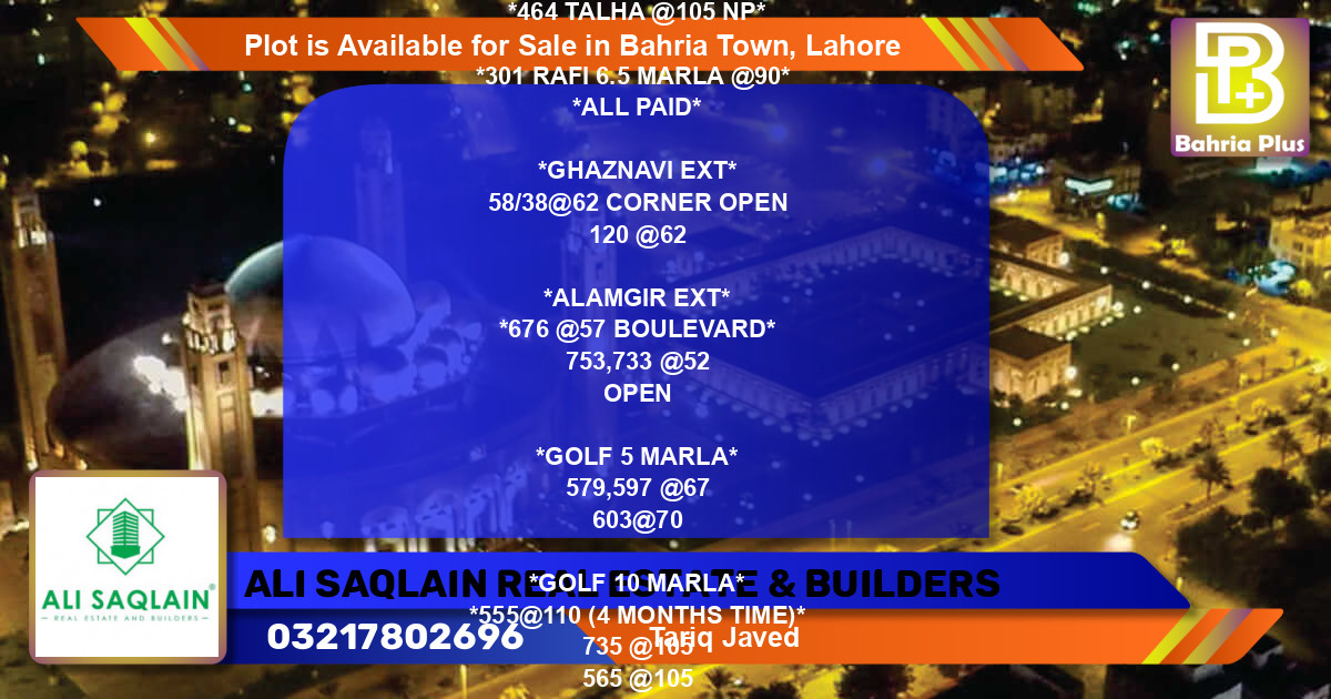 Residential Plot for Sale in Bahria Town, Lahore - (BP-88977)