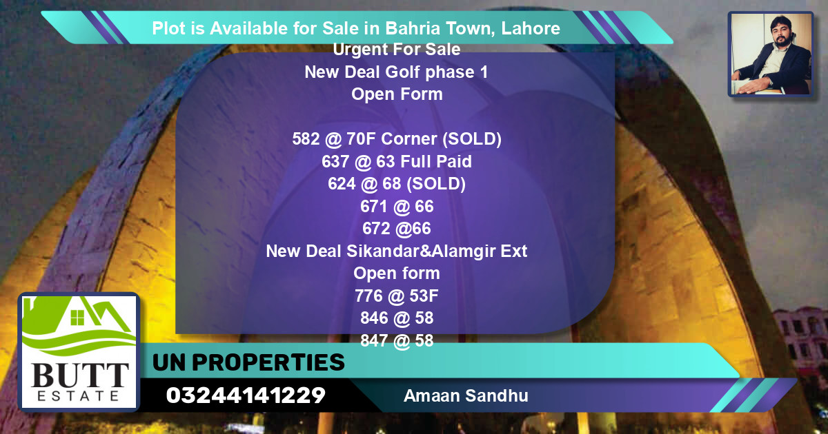Residential Plot for Sale in Bahria Town, Lahore - (BP-88989)