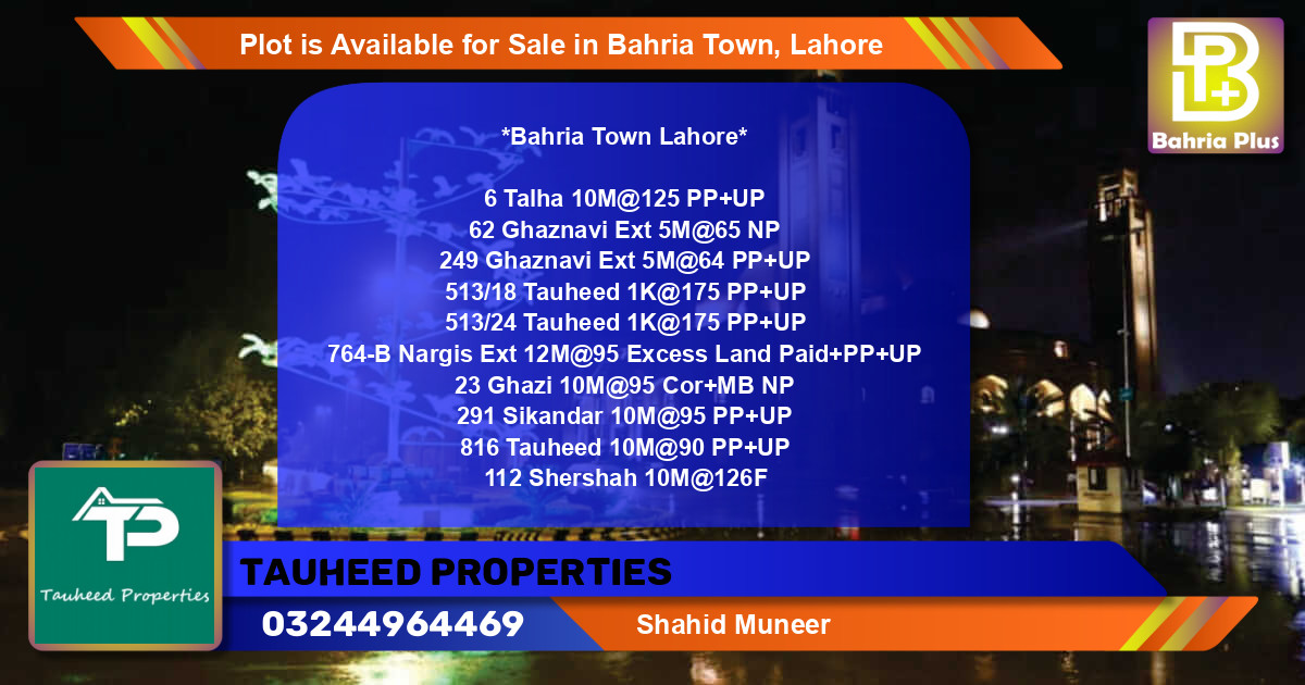 Residential Plot for Sale in Bahria Town, Lahore - (BP-88994)