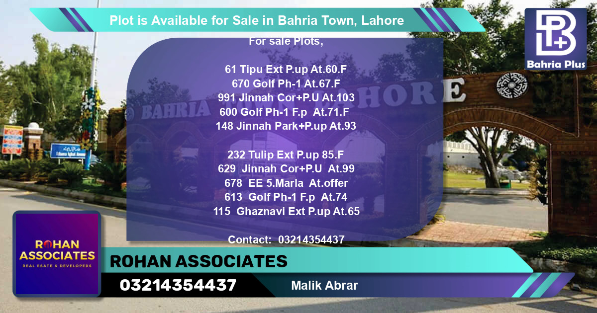 Residential Plot for Sale in Bahria Town, Lahore - (BP-88999)