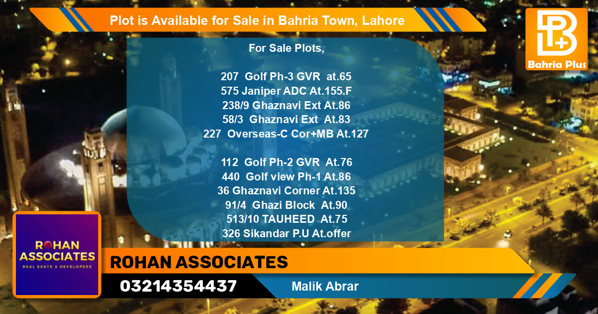 Residential Plot for Sale in Bahria Town, Lahore - (BP-89000)