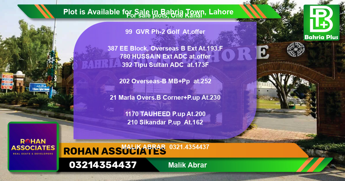 Residential Plot for Sale in Bahria Town, Lahore - (BP-89002)