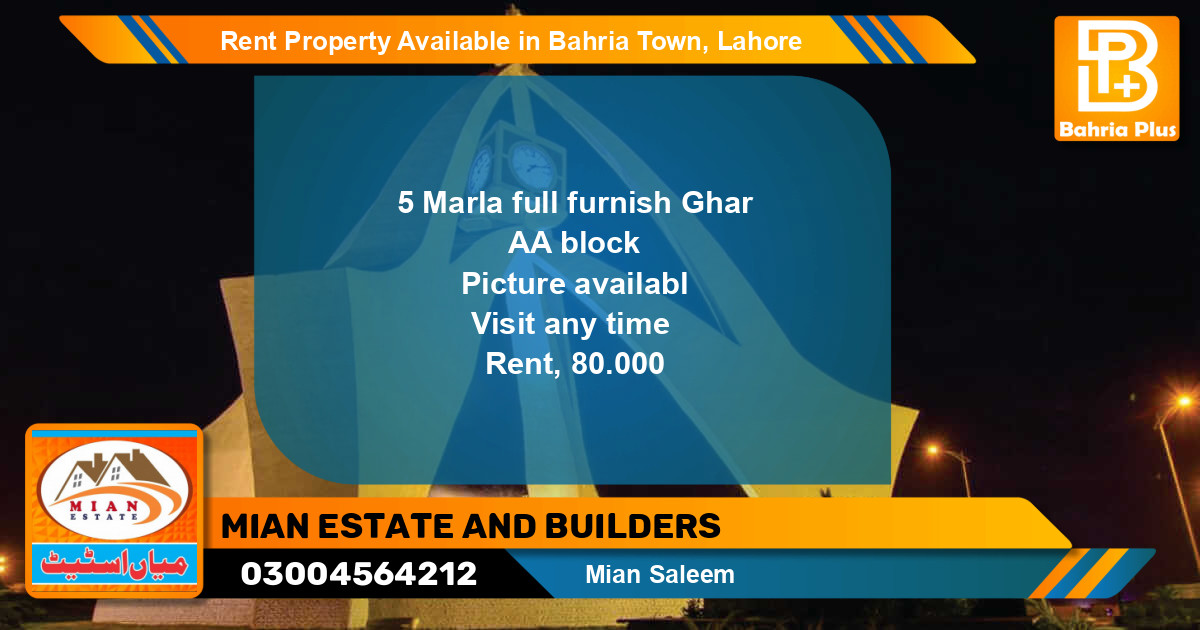 Residential Property for Rent in Bahria Town, Lahore - (BP-89006)