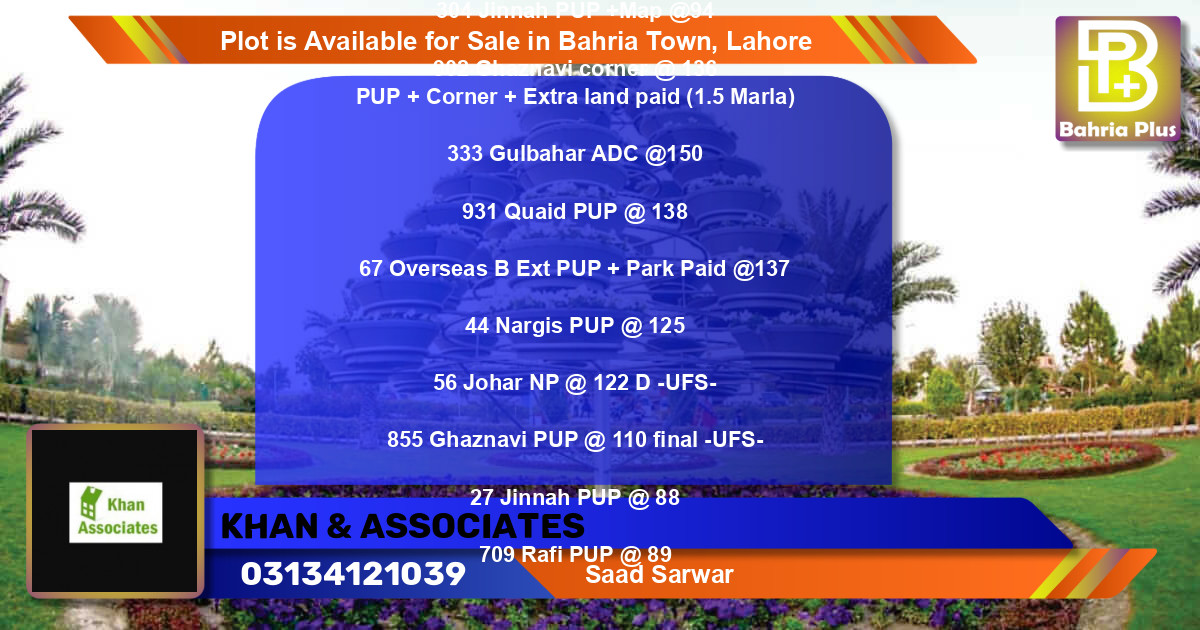 Residential Plot for Sale in Bahria Town, Lahore - (BP-89052)