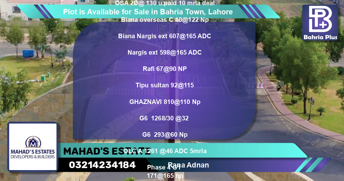 Residential Plot for Sale in Bahria Town, Lahore - (BP-89061)