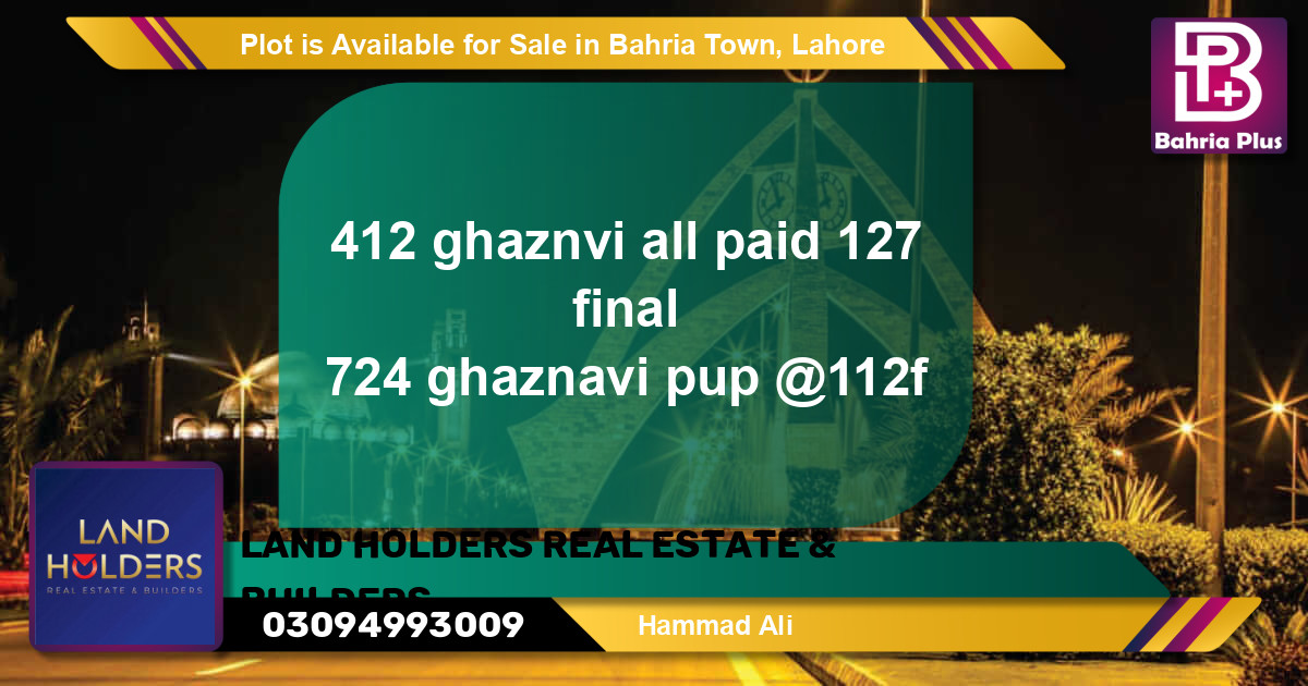 Residential Plot for Sale in Bahria Town, Lahore - (BP-89073)