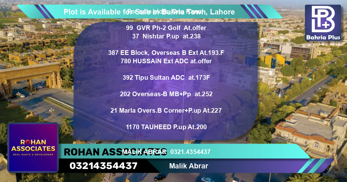 Residential Plot for Sale in Bahria Town, Lahore - (BP-89074)