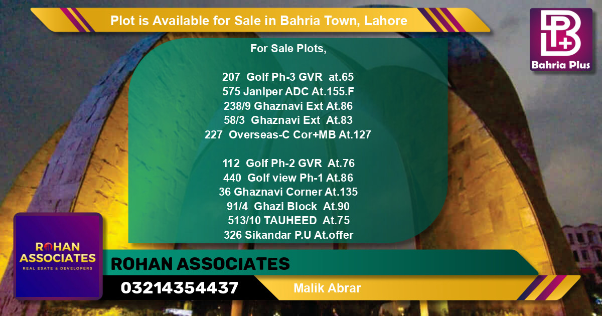 Residential Plot for Sale in Bahria Town, Lahore - (BP-89076)