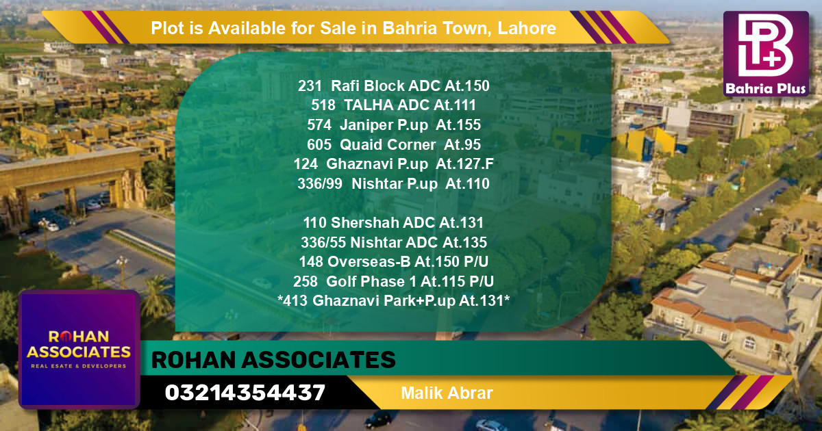 Residential Plot for Sale in Bahria Town, Lahore - (BP-89081)