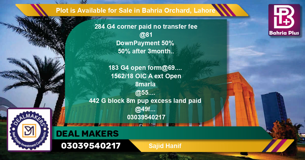 Residential Plot for Sale in Bahria Orchard, Lahore - (BP-89090)