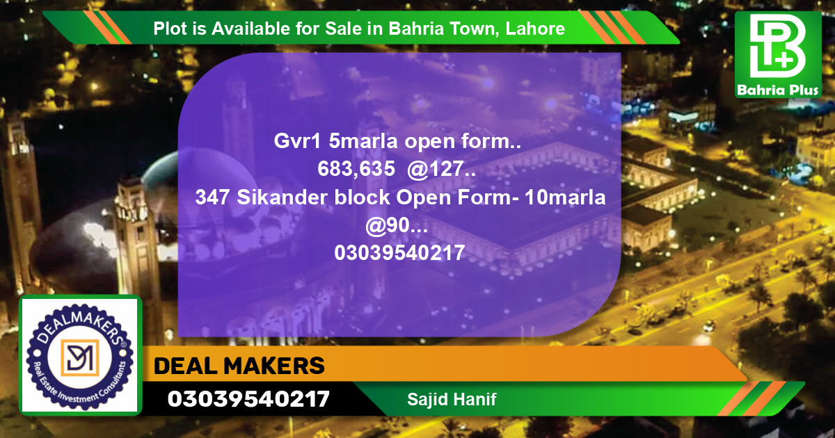 Residential Plot for Sale in Bahria Town, Lahore - (BP-89092)