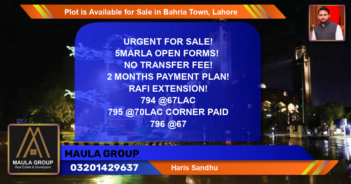 Residential Plot for Sale in Bahria Town, Lahore - (BP-89094)