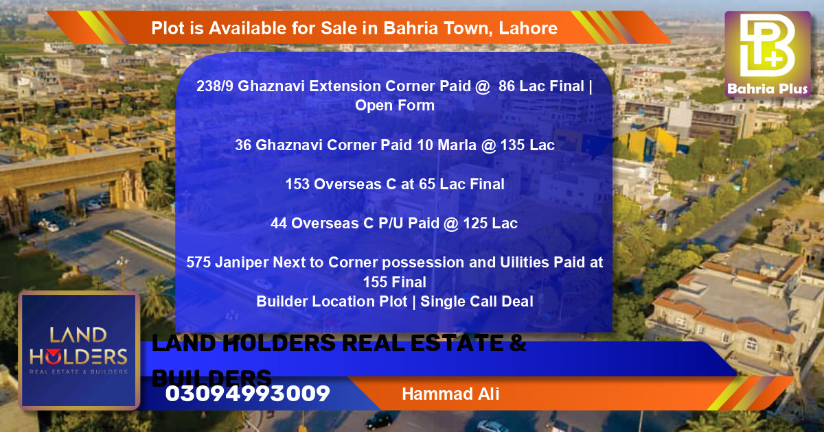 Residential Plot for Sale in Bahria Town, Lahore - (BP-89109)