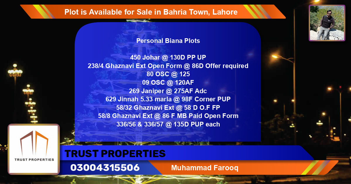 Residential Plot for Sale in Bahria Town, Lahore - (BP-89127)