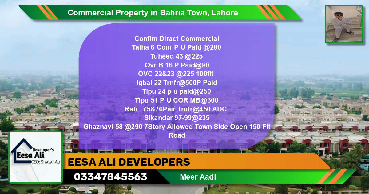 Commercial Property for Sale in Bahria Town, Lahore - (BP-89148)