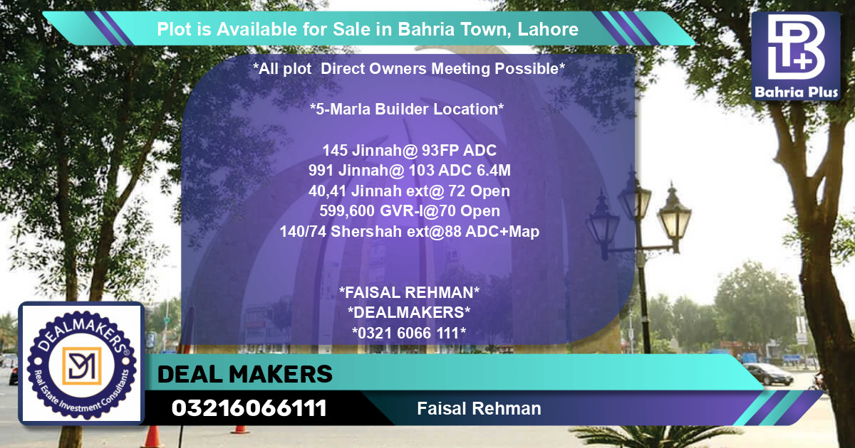 Residential Plot for Sale in Bahria Town, Lahore - (BP-89151)