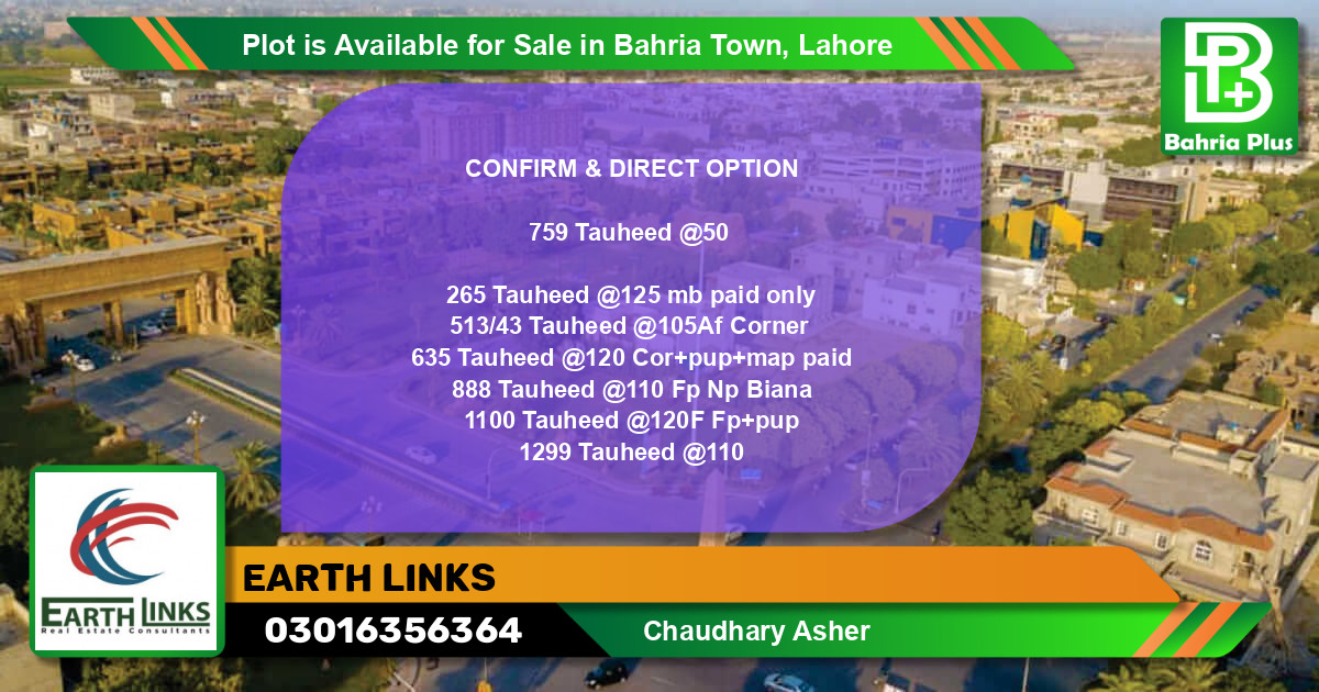 Residential Plot for Sale in Bahria Town, Lahore - (BP-89165)