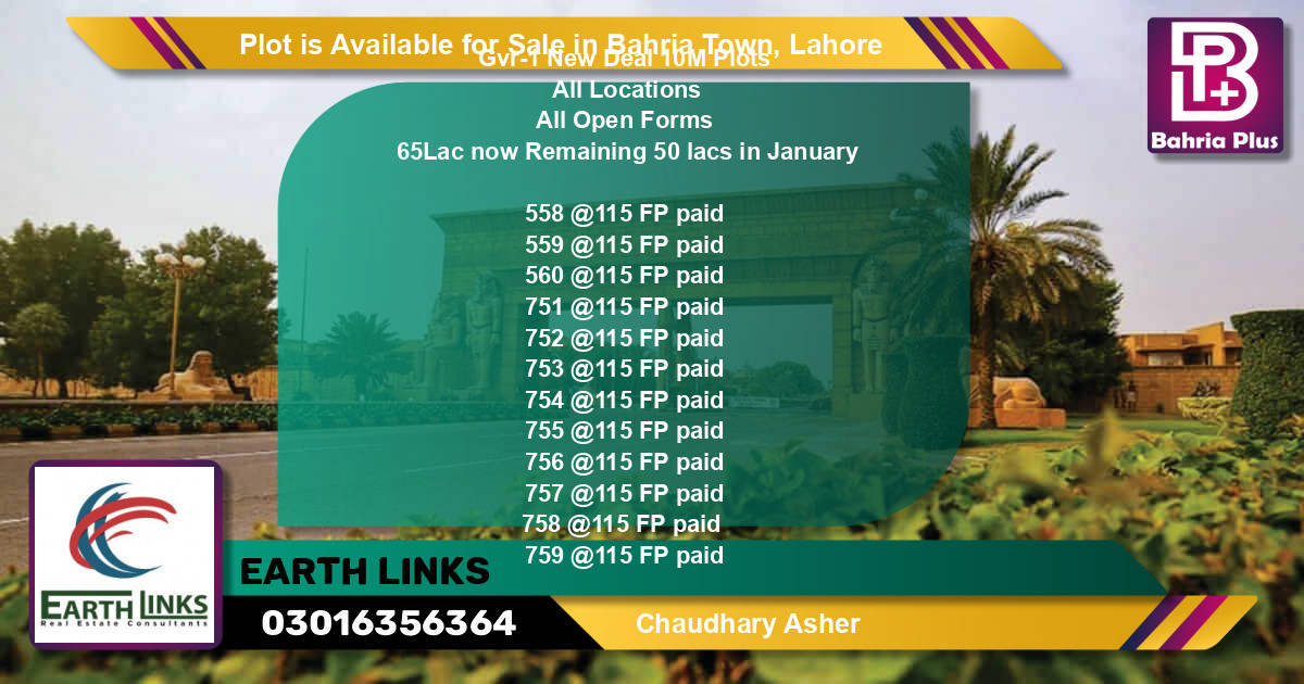Residential Plot for Sale in Bahria Town, Lahore - (BP-89168)