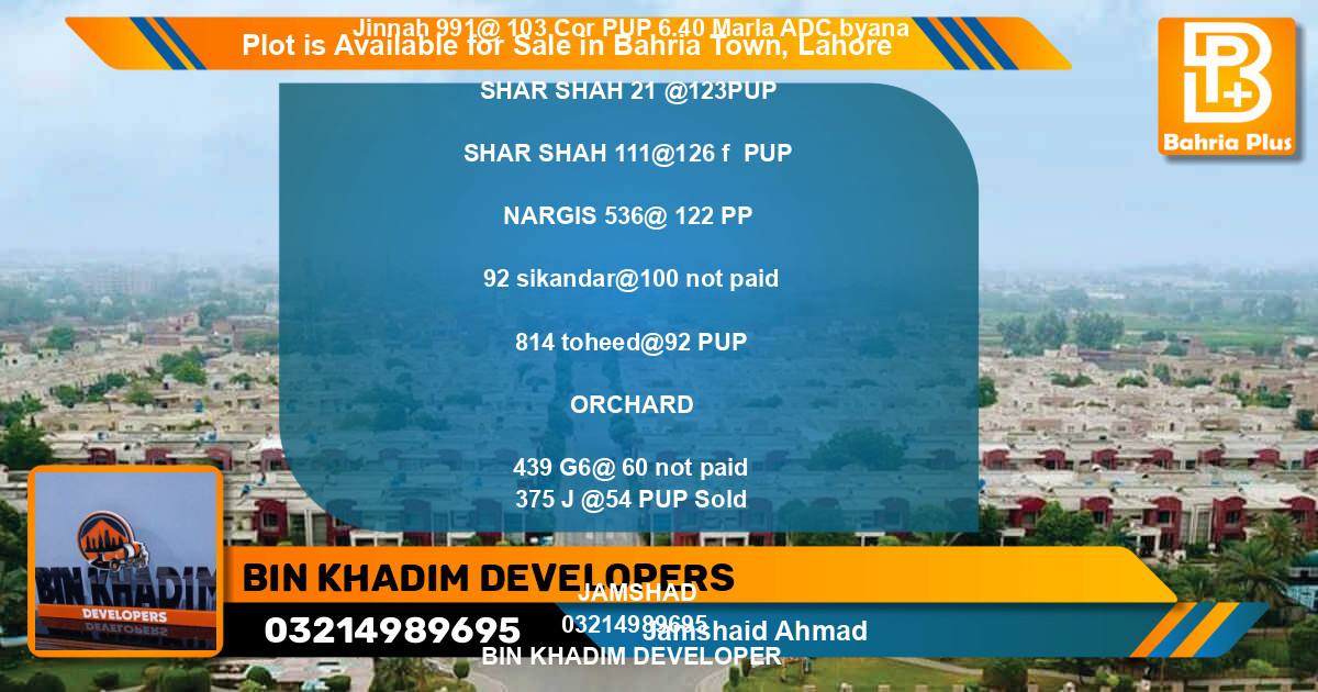 Residential Plot for Sale in Bahria Town, Lahore - (BP-89171)
