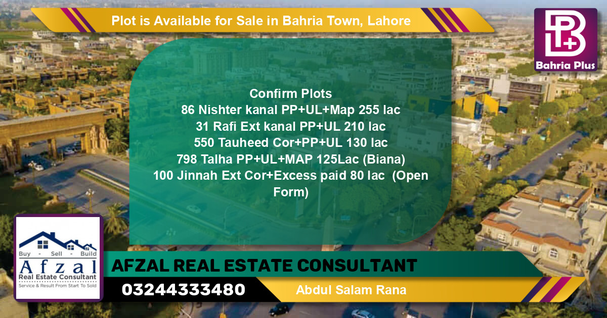 Residential Plot for Sale in Bahria Town, Lahore - (BP-89176)