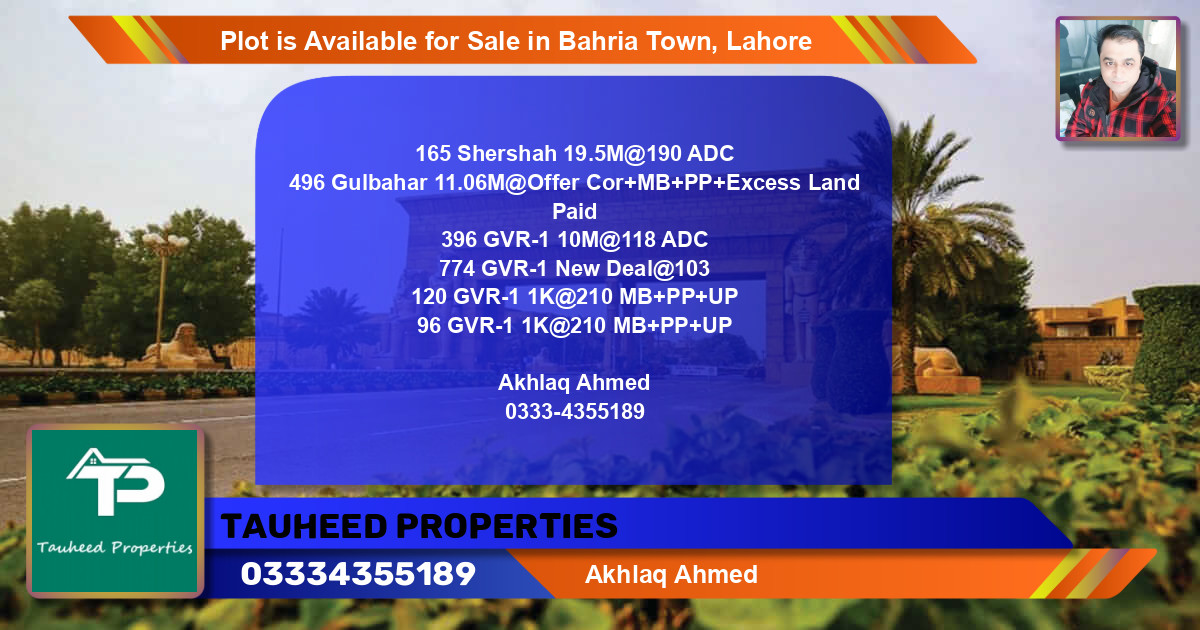 Residential Plot for Sale in Bahria Town, Lahore - (BP-89177)