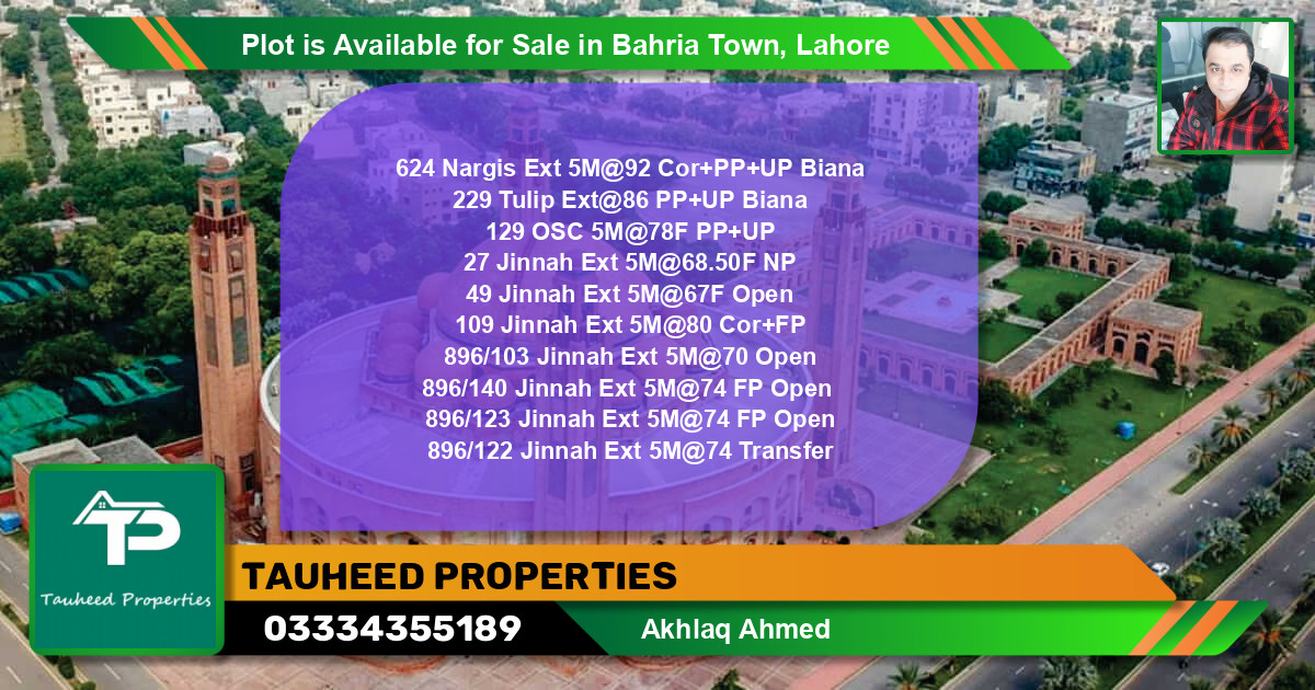 Residential Plot for Sale in Bahria Town, Lahore - (BP-89178)