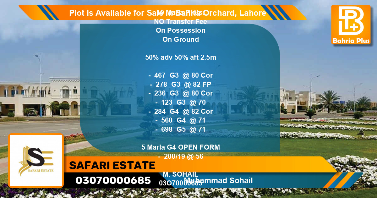 Residential Plot for Sale in Bahria Orchard, Lahore - (BP-89187)