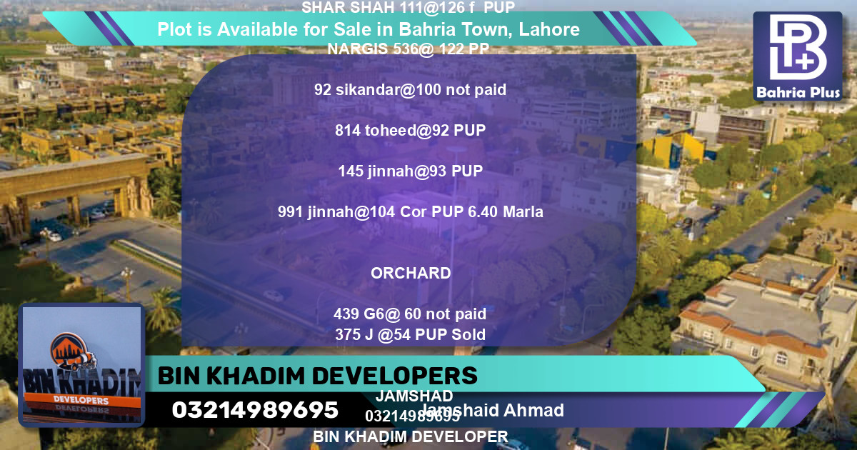 Residential Plot for Sale in Bahria Town, Lahore - (BP-89200)