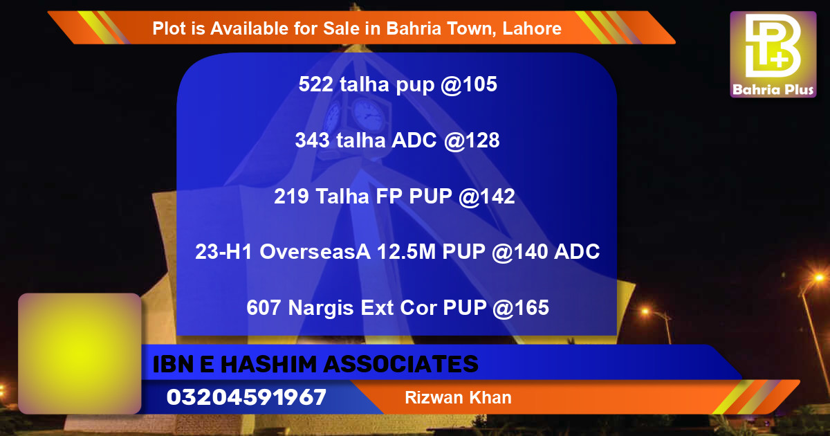 Residential Plot for Sale in Bahria Town, Lahore - (BP-89202)