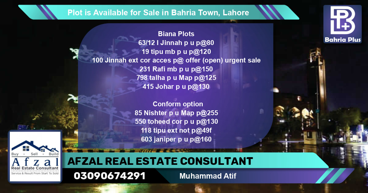 Residential Plot for Sale in Bahria Town, Lahore - (BP-89217)