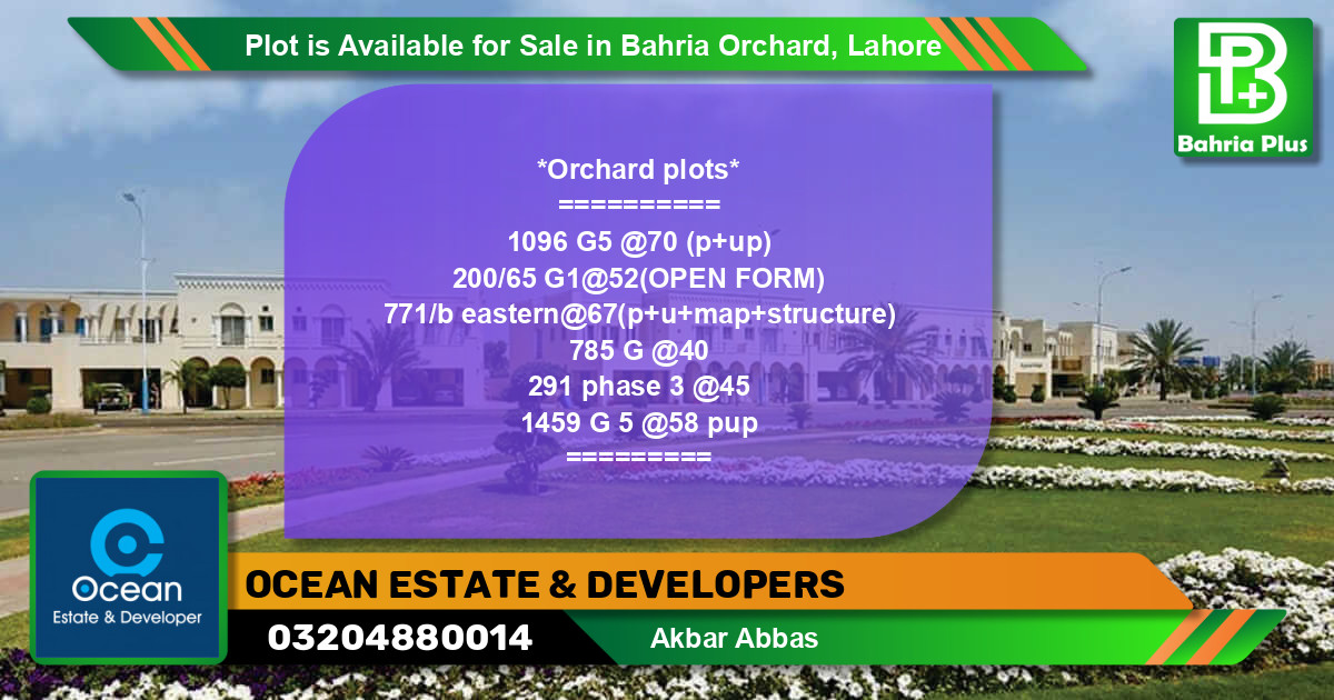 Residential Plot for Sale in Bahria Orchard, Lahore - (BP-89223)
