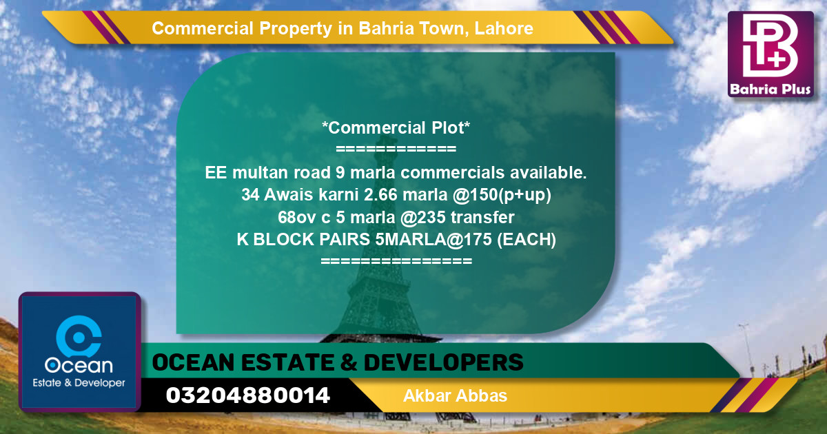 Commercial Property for Sale in Bahria Town, Lahore - (BP-89225)