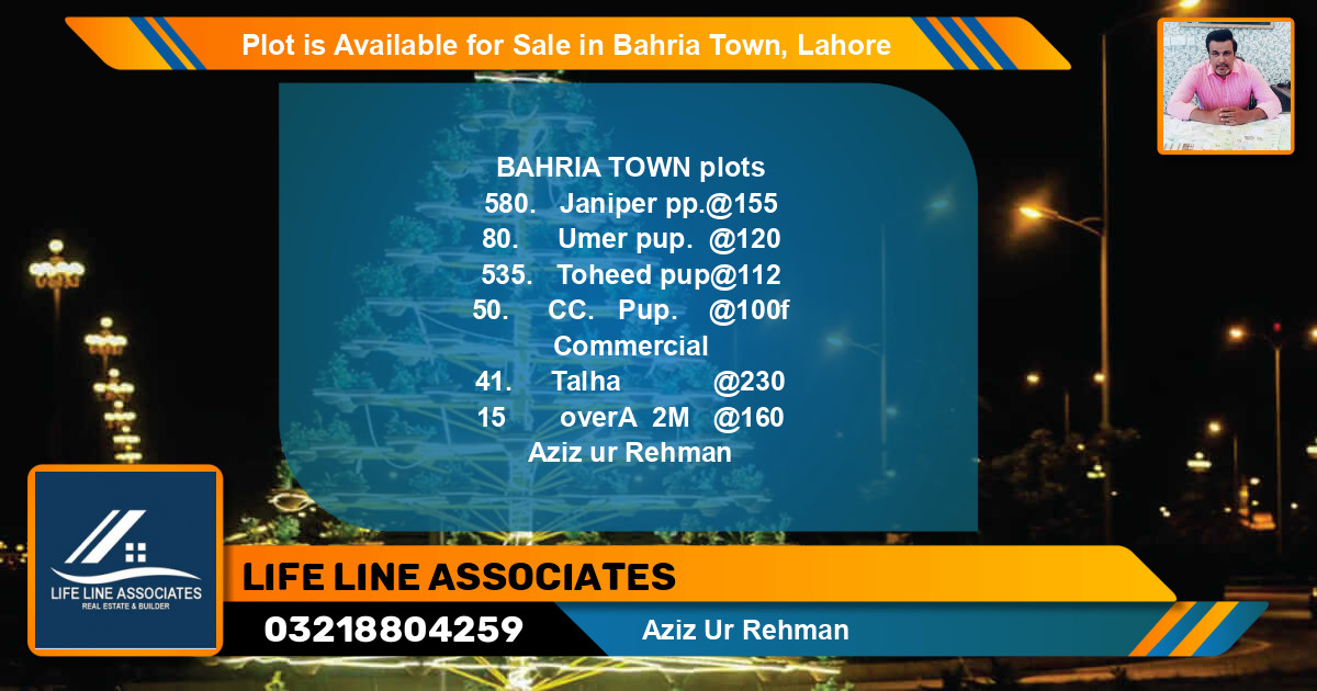 Commercial Plot for Sale in Bahria Town, Lahore - (BP-89229)