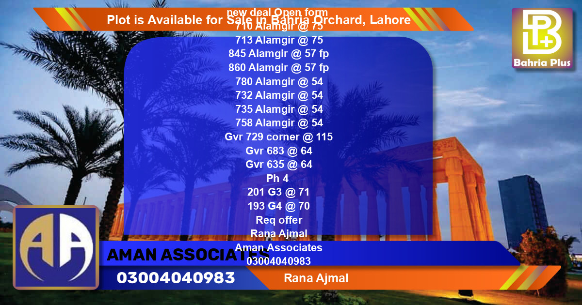 Residential Plot for Sale in Bahria Orchard, Lahore - (BP-89235)