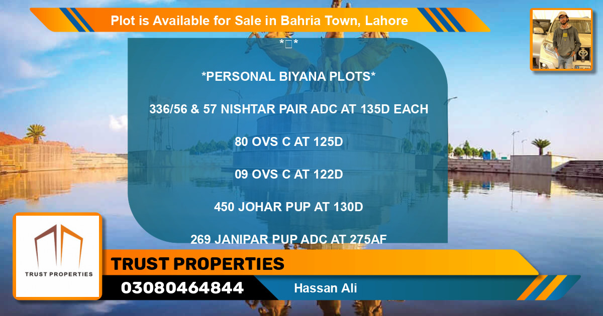 Residential Plot for Sale in Bahria Town, Lahore - (BP-89252)
