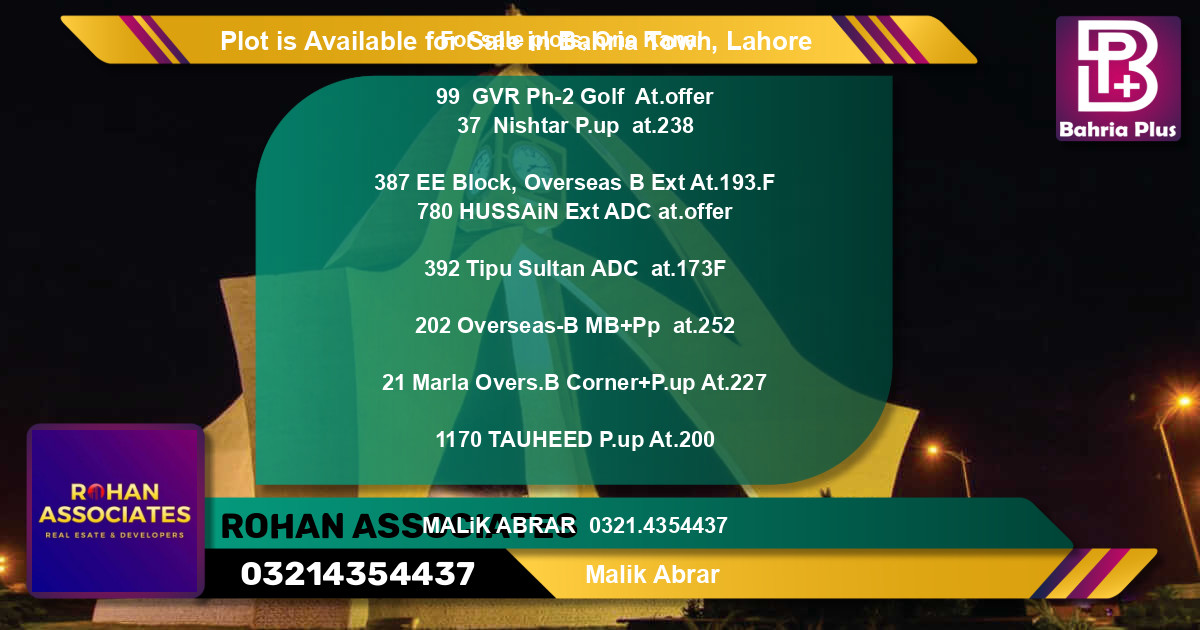 Residential Plot for Sale in Bahria Town, Lahore - (BP-89261)