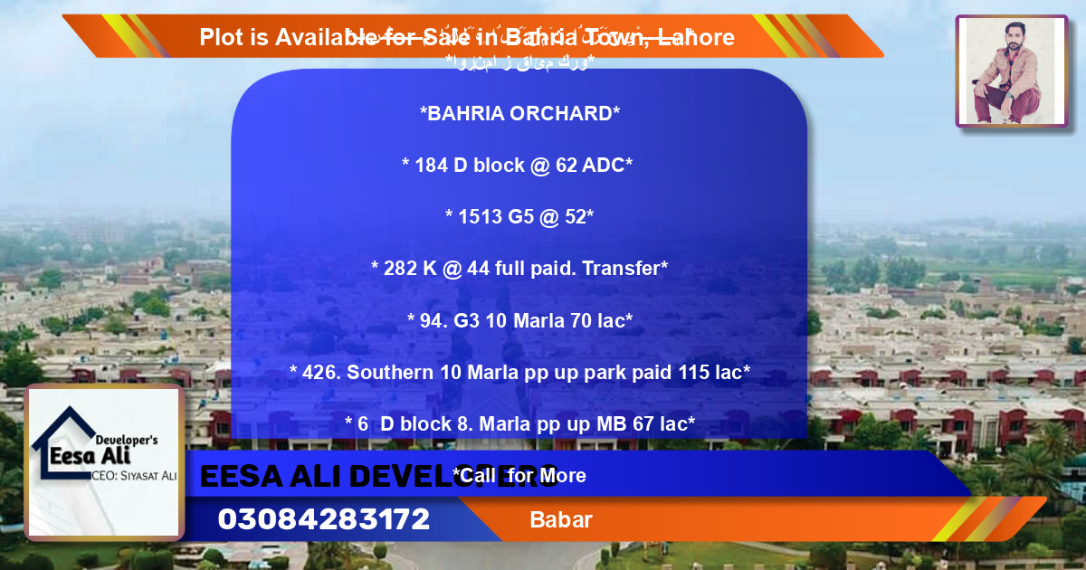 Residential Plot for Sale in Bahria Town, Lahore - (BP-89276)