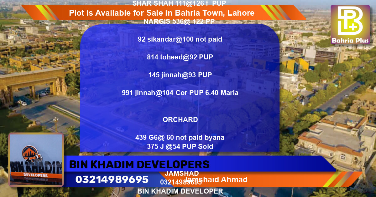 Residential Plot for Sale in Bahria Town, Lahore - (BP-89285)