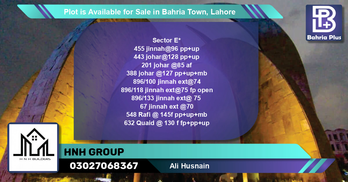 Residential Plot for Sale in Bahria Town, Lahore - (BP-89306)