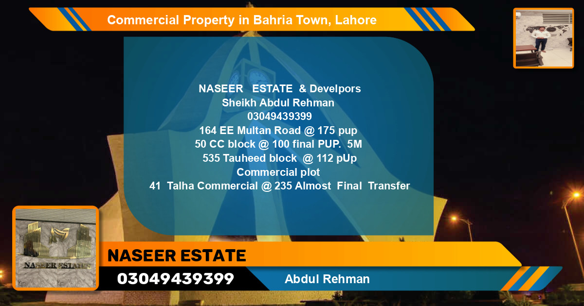 Commercial Property for Sale in Bahria Town, Lahore - (BP-89320)