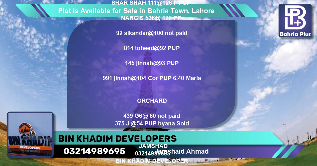 Residential Plot for Sale in Bahria Town, Lahore - (BP-89323)
