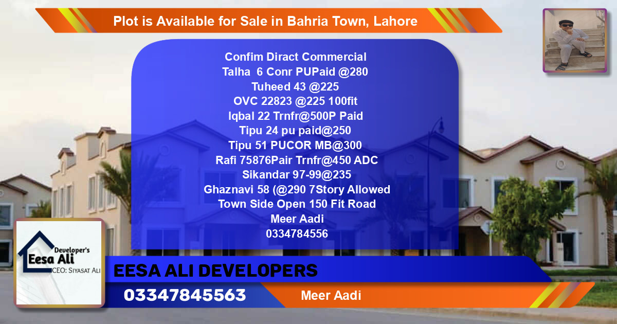 Commercial Plot for Sale in Bahria Town, Lahore - (BP-89331)