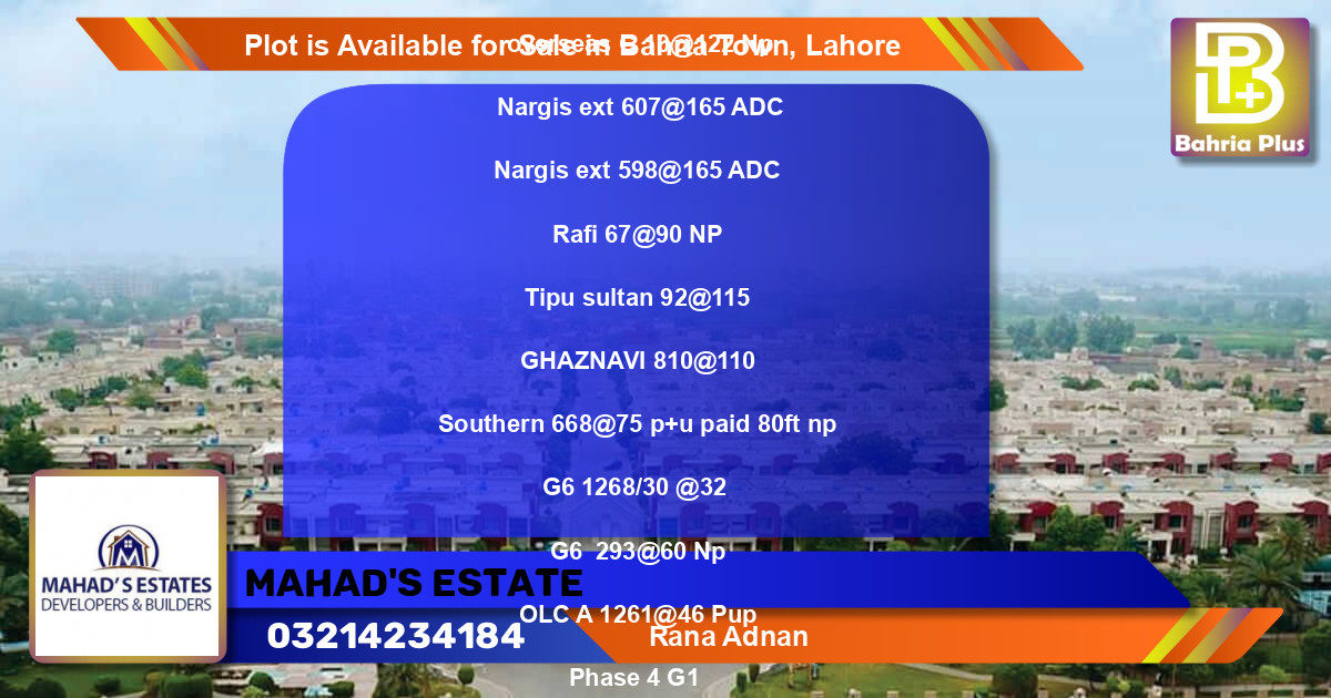 Residential Plot for Sale in Bahria Town, Lahore - (BP-89334)