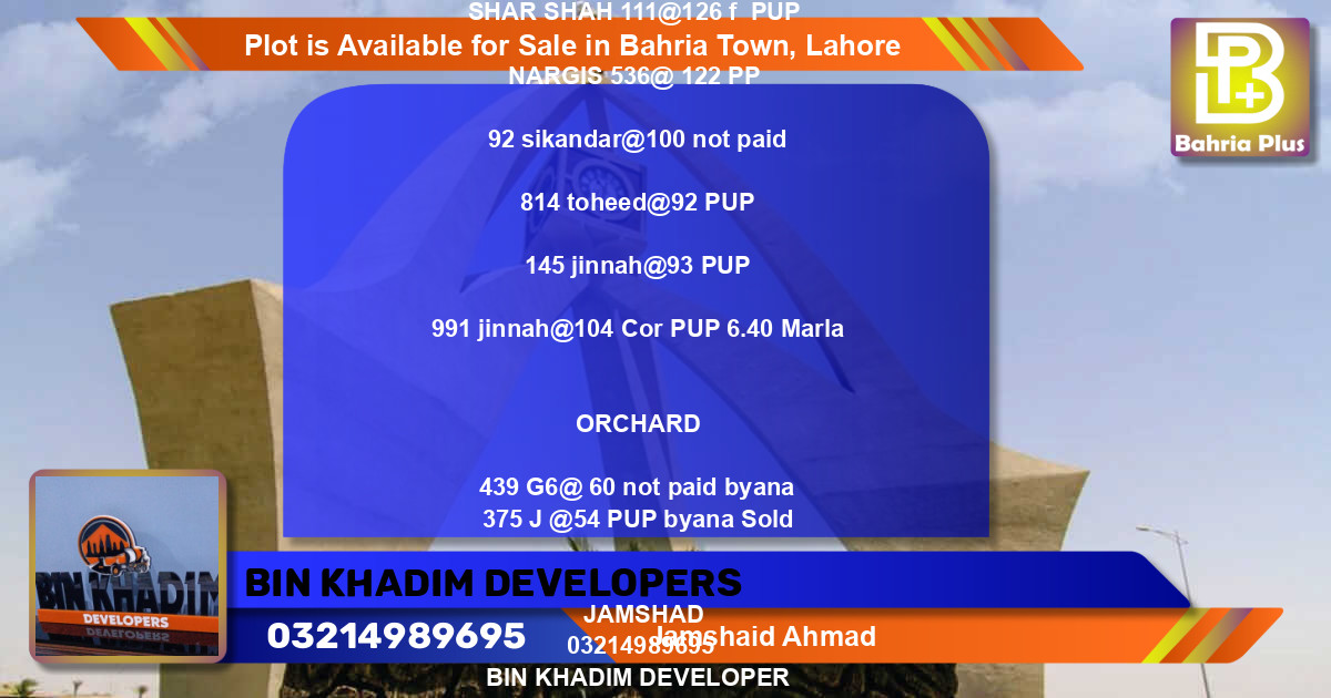 Residential Plot for Sale in Bahria Town, Lahore - (BP-89337)