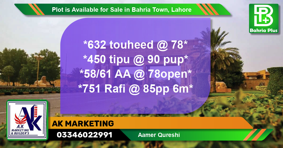 Residential Plot for Sale in Bahria Town, Lahore - (BP-89352)