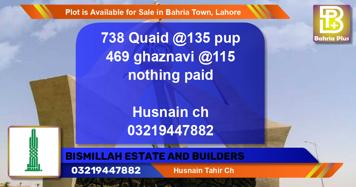 Residential Plot for Sale in Bahria Town, Lahore - (BP-89355)