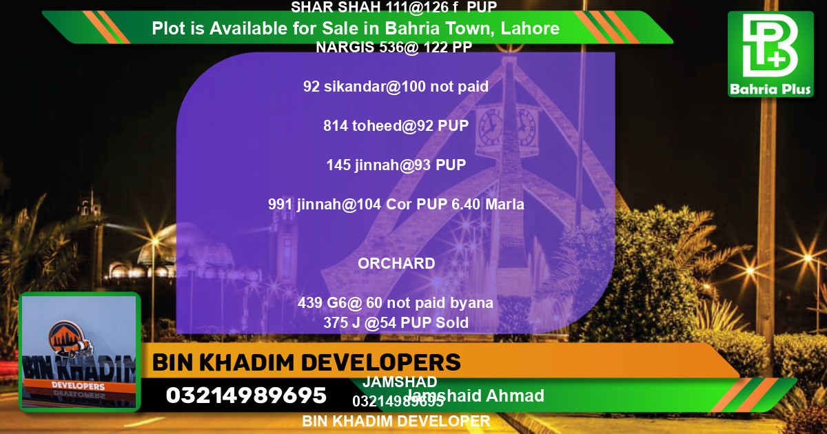 Residential Plot for Sale in Bahria Town, Lahore - (BP-89358)