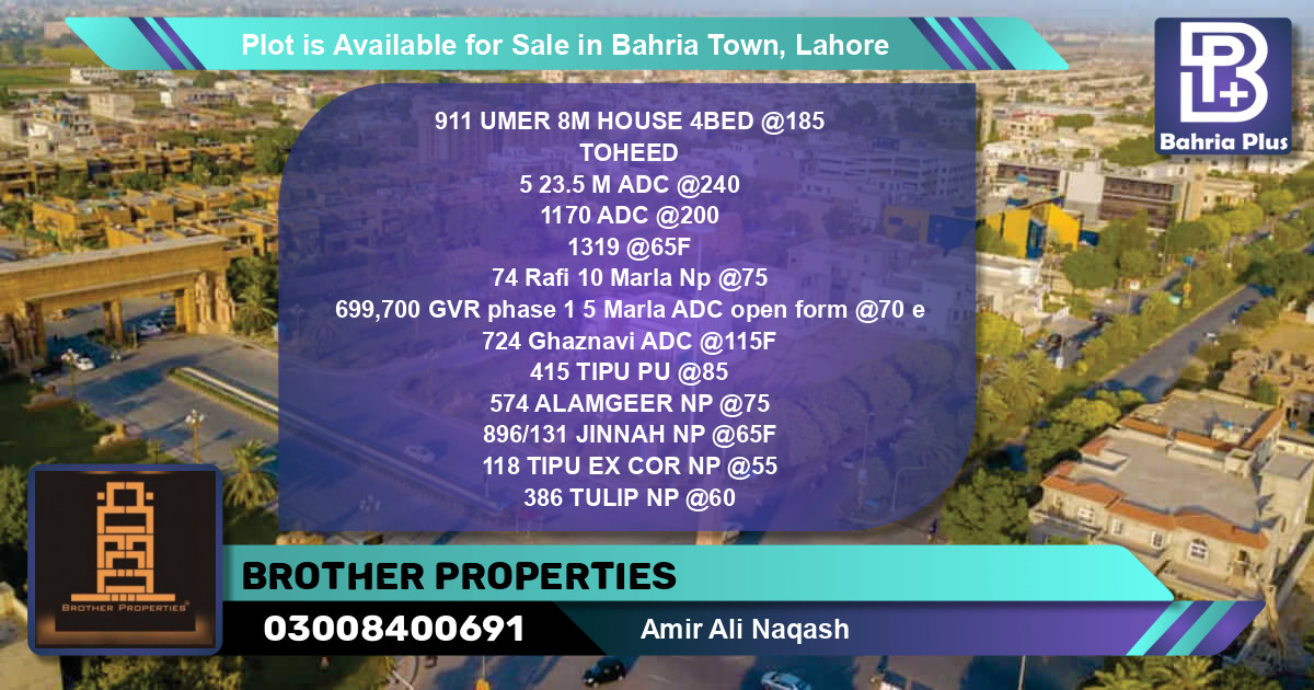 Residential Plot for Sale in Bahria Town, Lahore - (BP-89362)